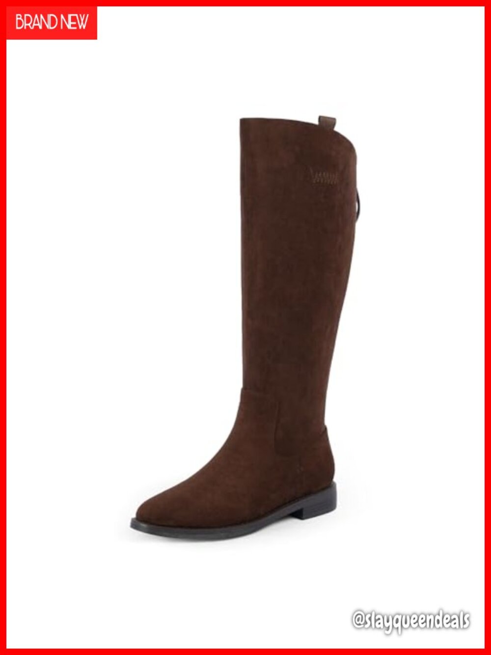 Womens Knee High Riding Boots Flat Chunky Heel Faux Leather Suede Retro